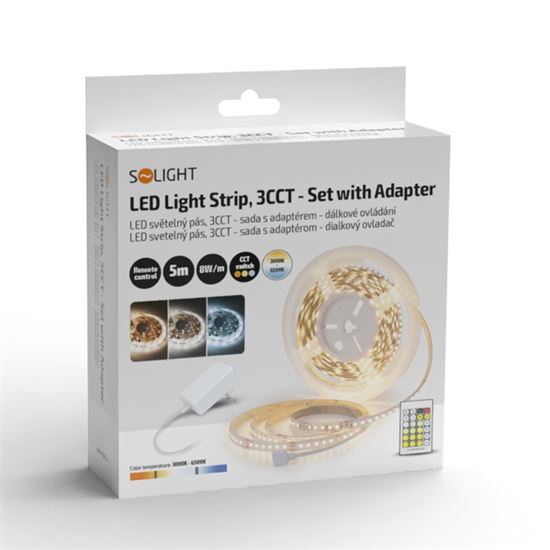 Solight LED light strip, RGB, 3m, set with 12V adapter and remote. driver, 7.2W / m, IP20