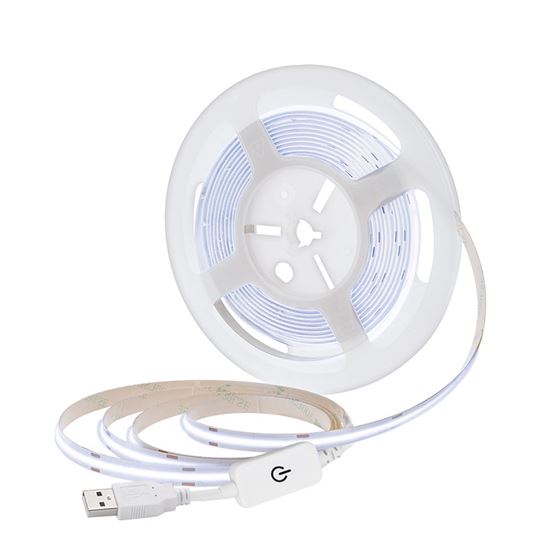 Solight LED COB pásek, 5m, 7W/m, 500lm/m,  studená bílá, USB napájení, vypínač, 8mm