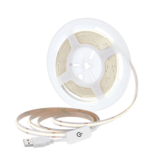 Solight LED COB pásek, 5m, 7W/m, 500lm/m,  neutrální bílá, USB napájení, vypínač, 8mm