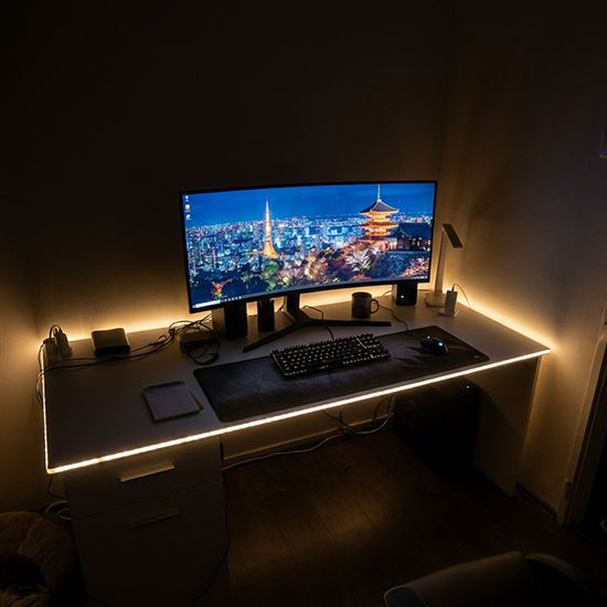 Solight LED COB pásek, 5m, 7W/m, 500lm/m,  teplá bílá, USB napájení, vypínač, 8mm