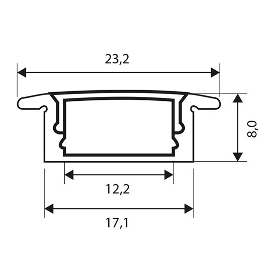 Solight aluminum profile with side bars for LED strips, 22x17x8mm, milky diffuser, 1m