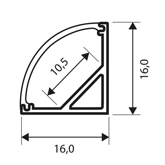 Solight aluminium profile for LED strips, corner, 16x16mm, milky diffuser, 1m