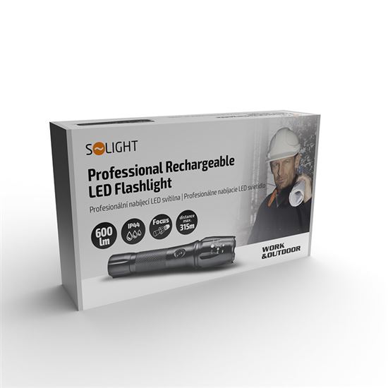 Solight profesionální nabíjecí LED svítilna, T6 XML Cree LED, 600lm, Li-Ion 