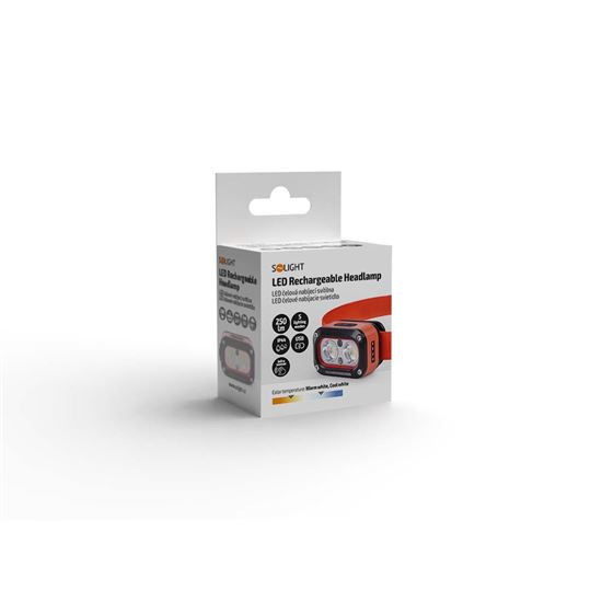 Solight LED head rechargeable flashlight, 250lm, warm+cool light, Li-Ion