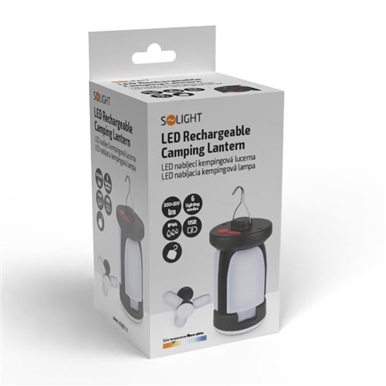 Solight LED rechargeable camping lantern, 300lm, Li-Ion, warm white