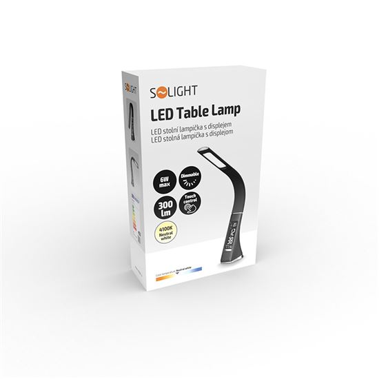 Solight LED stolní lampička s displayem, 6W, 4100K, kůže, černá