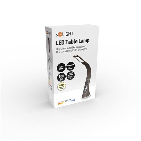 Solight LED stolní lampička s displayem, 6W, 4100K, kůže, hnědá
