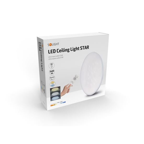 Solight LED stropní světlo Star, kulaté, 24W, 2400lm, dálkové ovládání, 37cm