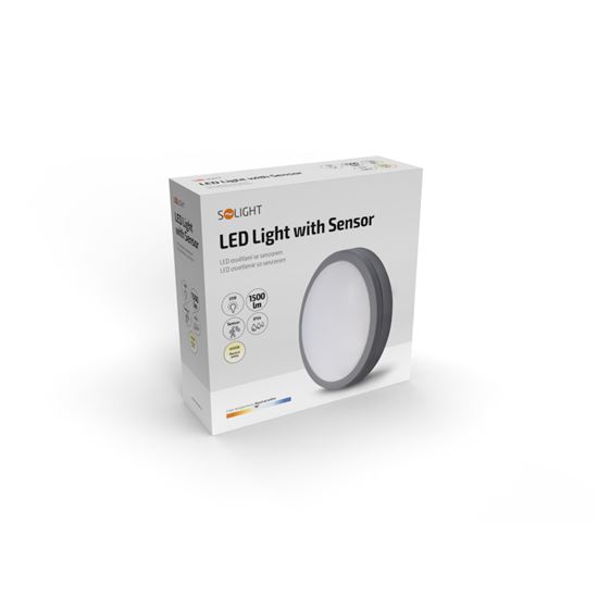 Solight Siena LED outdoor light with motion sensor, grey, 20W, 1500lm, 4000K, IP54, 23cm