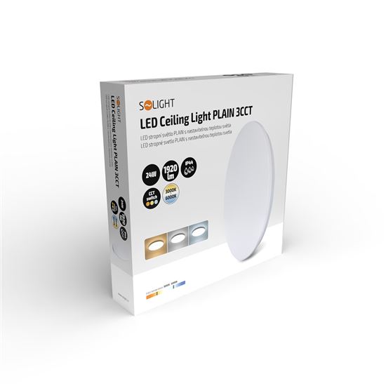 Solight LED ceiling light Plain, 3CCT, 24W, 1920lm, IP44, round, 38cm