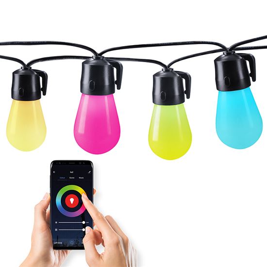 Solight LED smart outdoor chain with RGB bulbs, bluetooth, 15 bulbs, 14m+6m, 10W