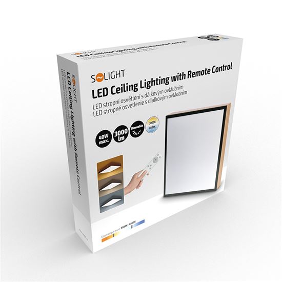 Solight LED stropní osvětlení s dálkovým ovládáním, čtvercové, dekor dřeva, 3000lm, 40W, 45x45cm