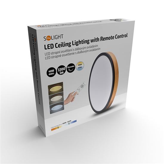 Solight LED stropní osvětlení s dálkovým ovládáním, 40W, 3300lm, kulaté, dřevo, 45cm