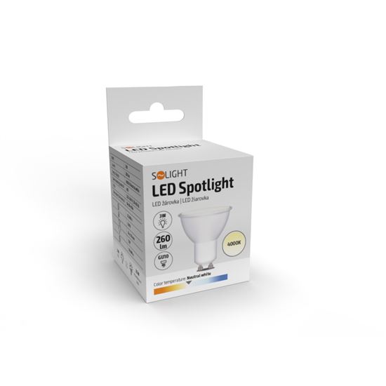 Solight LED žárovka, bodová , 3W, GU10, 4000K, 260lm, bílá