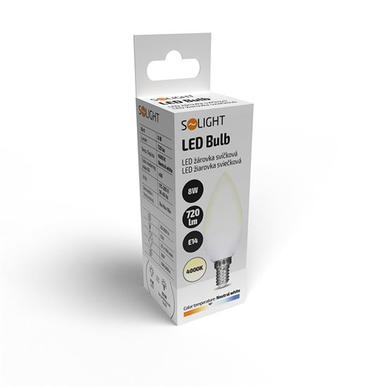 Solight LED žárovka, svíčka, 8W, E14, 4000K, 720lm