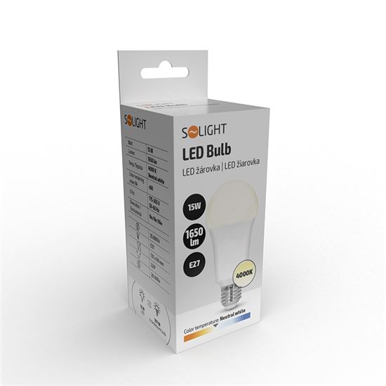 Solight LED žárovka, klasický tvar, 15W, E27, 4000K, 220°, 1650lm