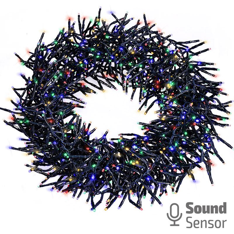 Solight LED Outdoor Christmas chain with remote control and sound sensor - Cluster, 576 LED, 8 functions, timer, IP44, multicolor
