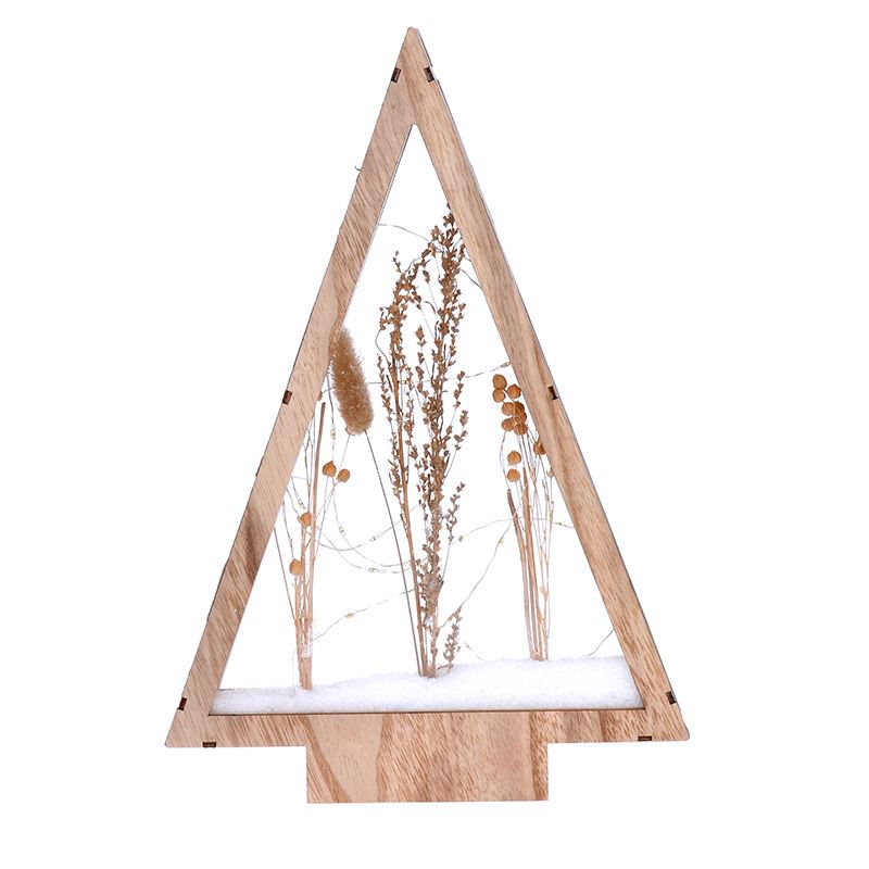 Solight LED wooden Christmas decoration, snowy winter flowers, 37cm, 2x AA