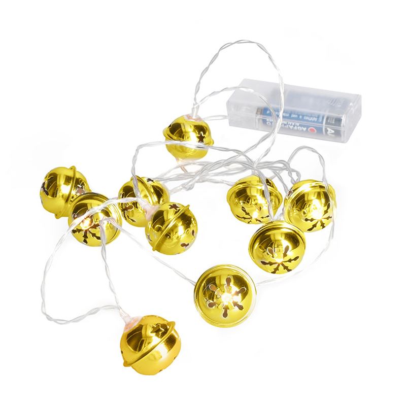 Solight LED Christmas bell chain, 10x LED, gold, 1.5m, 2x AA