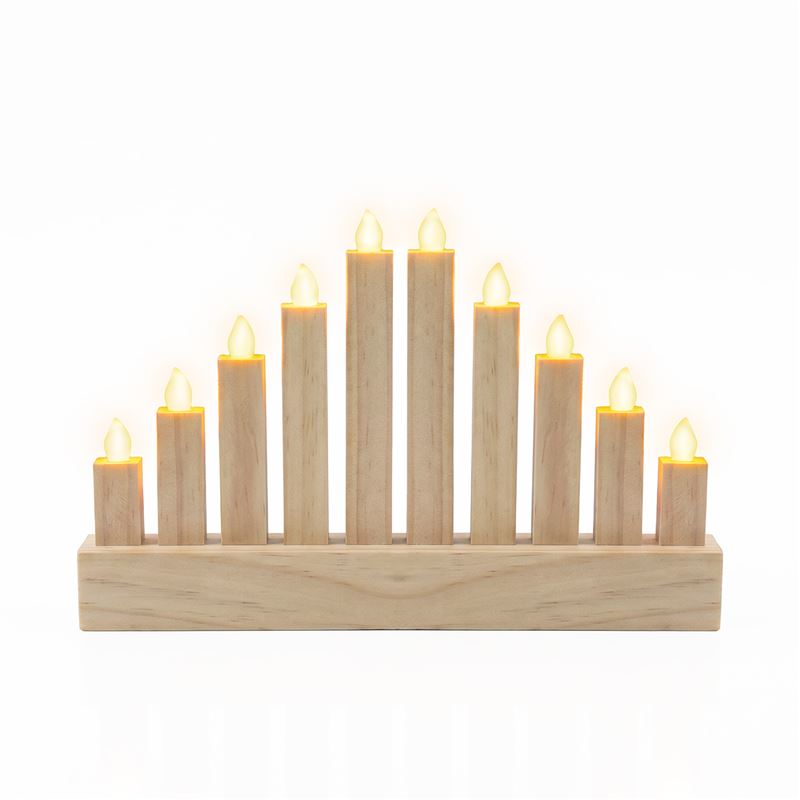 Solight wooden LED candle holder, 10x LED, 25cm, 2x AA