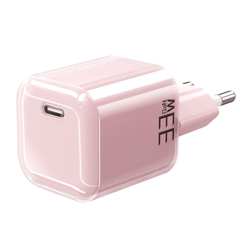 Solight 33W GaN fast charge USB-C adaptér, růžový
