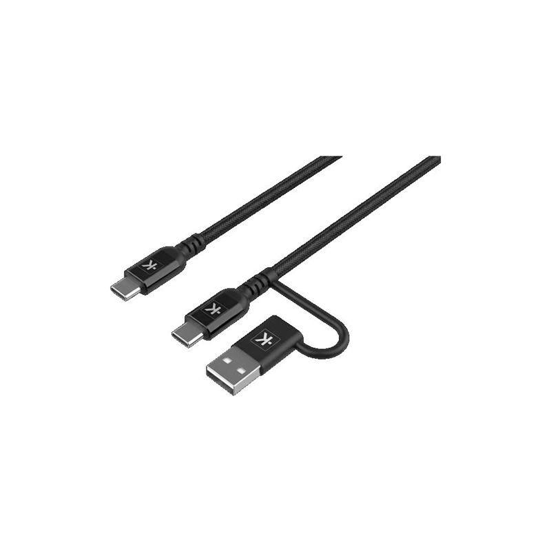 SKROSS USB C-C+A Link 2in1 Pro Cable, 100W, 150cm, opletený, černý