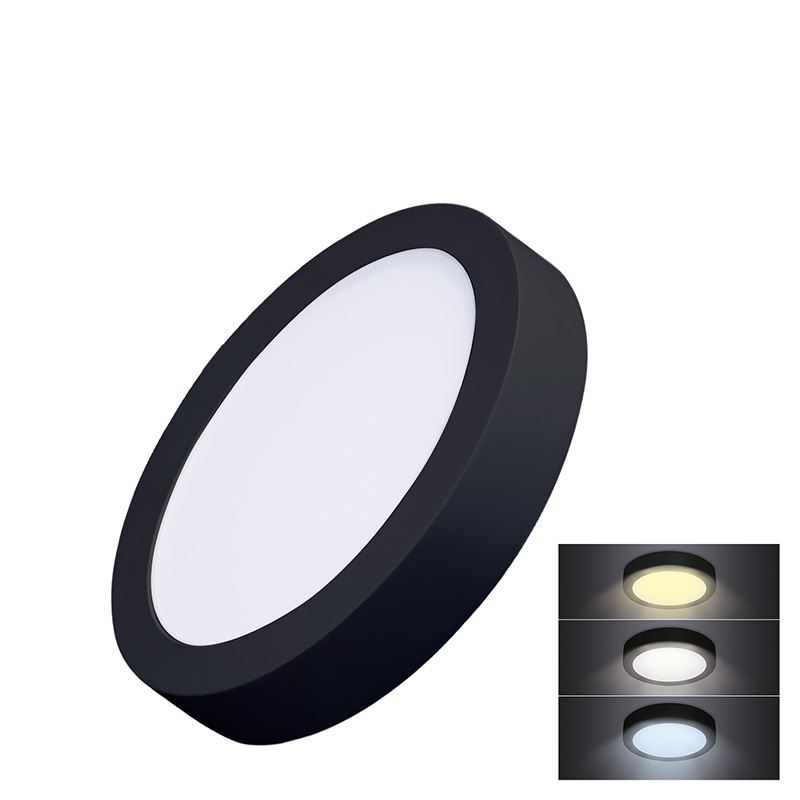 Solight LED mini panel CCT adjustable, recessed, 12W, 900lm, 3000K, 4000K, 6000K, round, black color