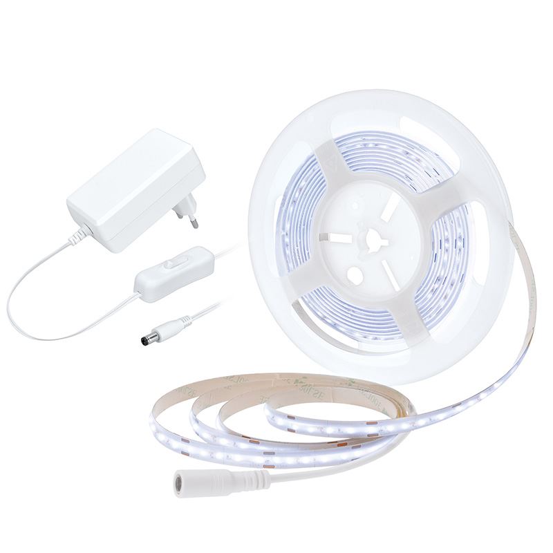 Solight LED COB strip, set with adapter, switch, 5m, 8W/m, 800lm/m, cold white