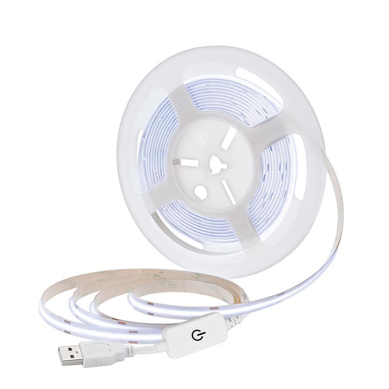 Solight LED COB pásek, 5m, 7W/m, 500lm/m,  studená bílá, USB napájení, vypínač, 8mm