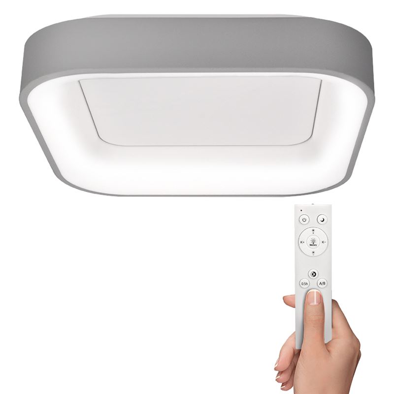 Solight LED ceiling light Treviso, 48W, 2880lm, square, dimmable, remote control, grey