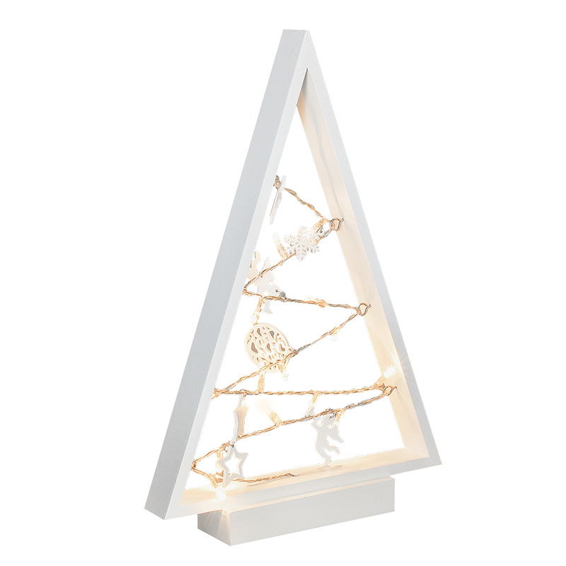 Solight LED dřevěný vánoční stromek s ozdobami, 15LED, přírodní dřevo, 37cm, 2x 