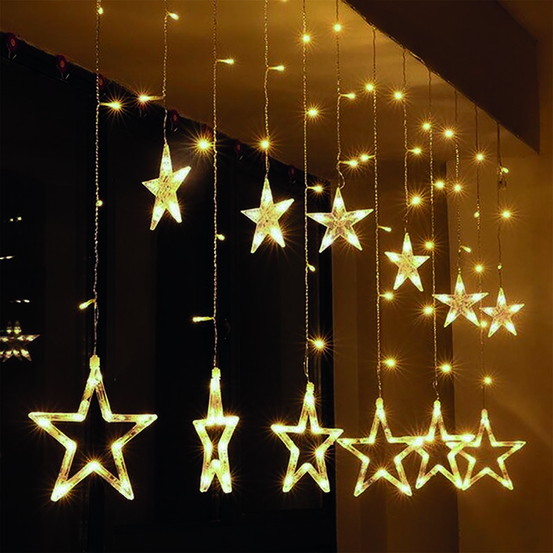 Solight LED venkovní vánoční závěs, hvězdy, šíře 3m, 123LED, IP44, 3xAA, teplá b