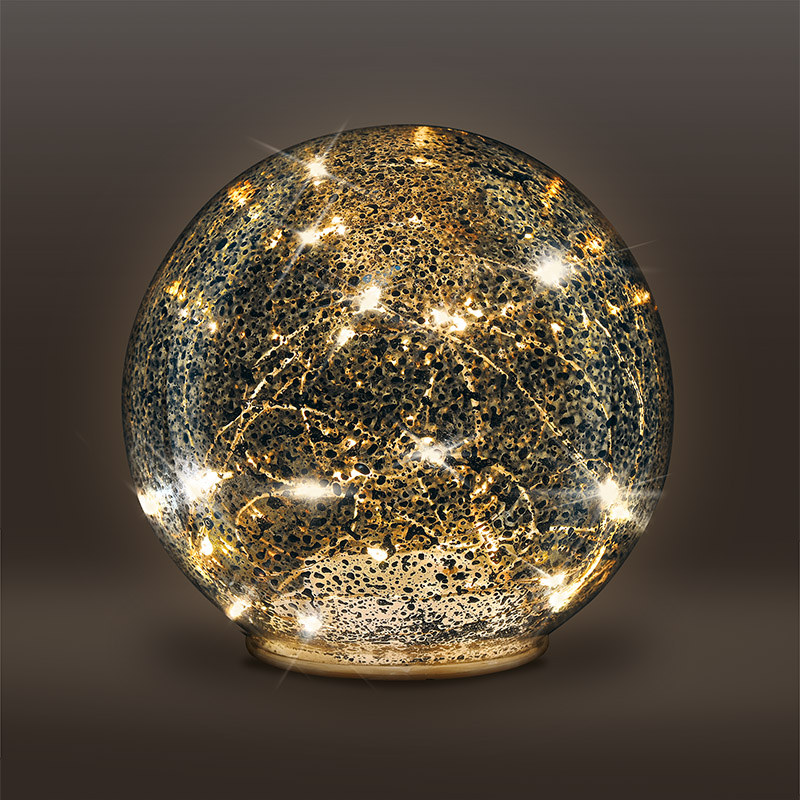 Solight LED skleněná vánoční koule, 20LED, měděná struktura, 3x AAA