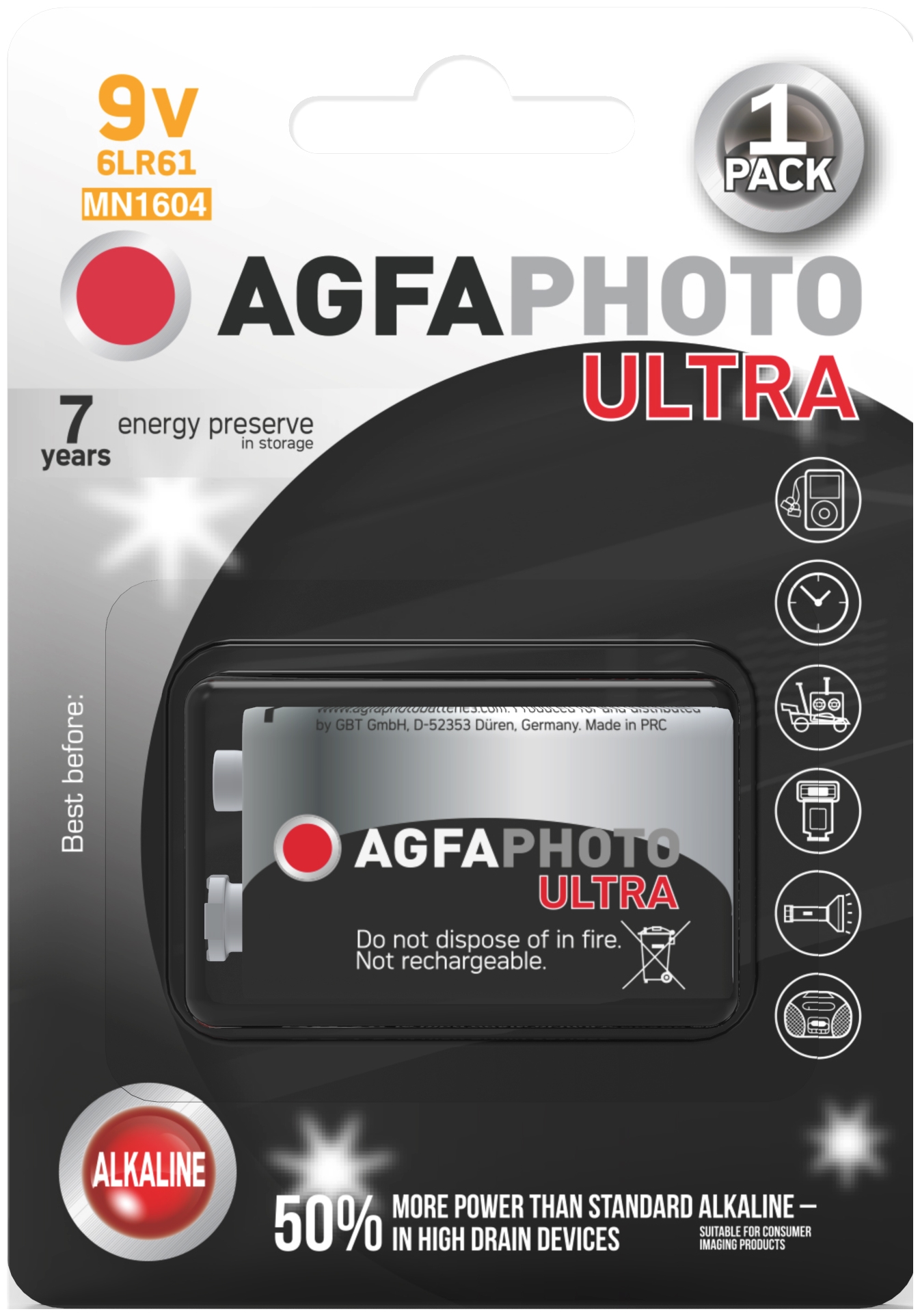 AgfaPhoto Ultra alkalická baterie 9V, blistr 1ks