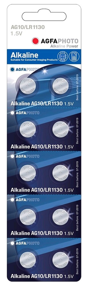 AgfaPhoto knoflíková alkalická baterie LR54-LR1130-AG10-389-390, blistr 10ks