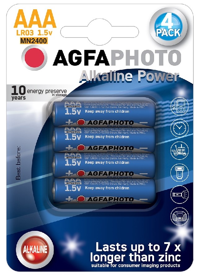 AgfaPhoto Power alkalická baterie LR03/AAA, blistr 4ks