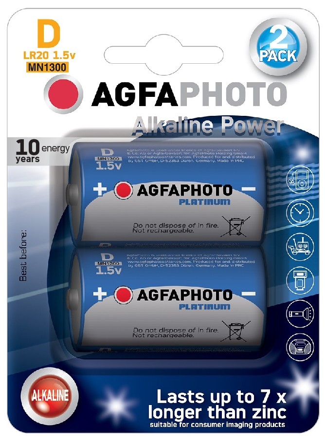 AgfaPhoto Power alkalická baterie LR20/D, blistr 2ks