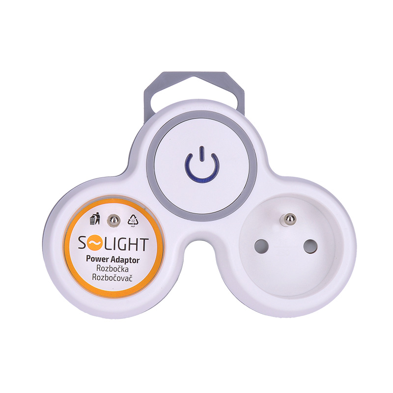 Solight rozbočka, 2x 10A, bílá-šedá, vypínač P105