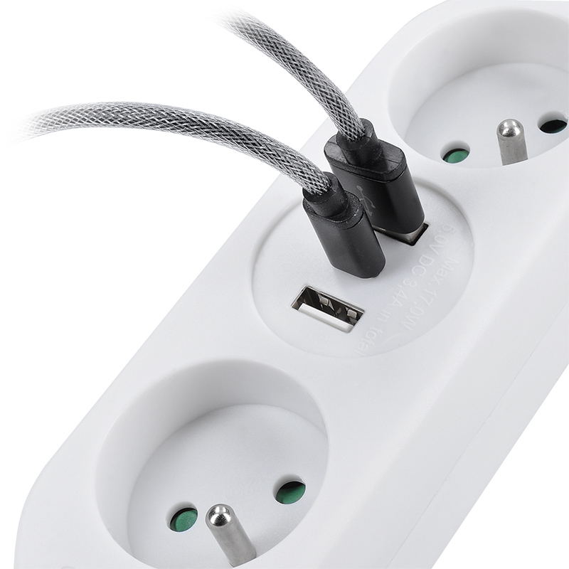 Solight 2z + USB A+C 17W, cestovní prodlužovací přívod 1.5m, bílý PP154C