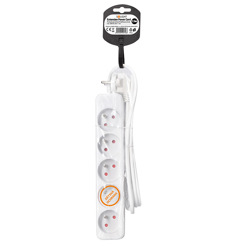 Solight prodlužovací přívod, 5 zásuvek, bílý, 1,5m PP40