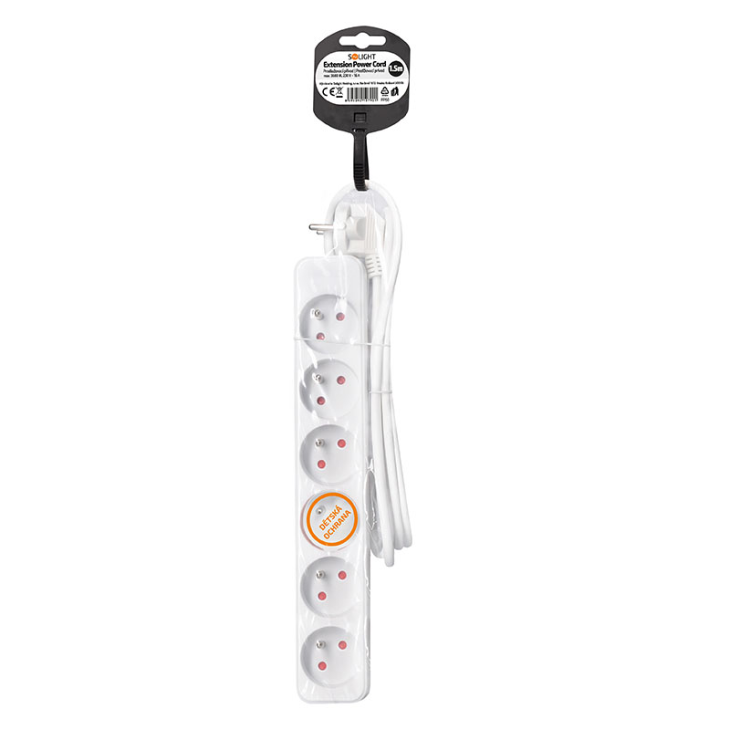Solight prodlužovací přívod, 6 zásuvek, bílý, 1,5m PP60