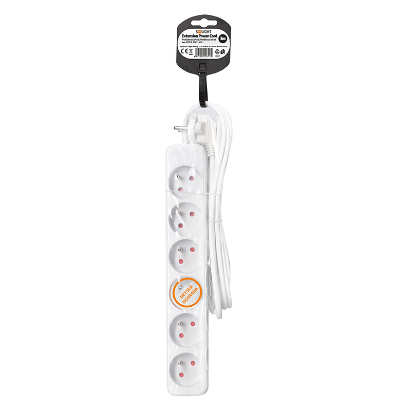 Solight prodlužovací přívod, 6 zásuvek, bílý, 3m PP62