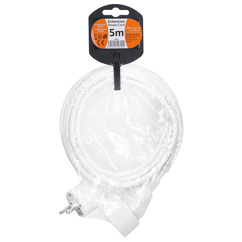 Solight prodlužovací přívod - spojka, 1 zásuvka, 5m, 3 x 1mm2, bílá PS04