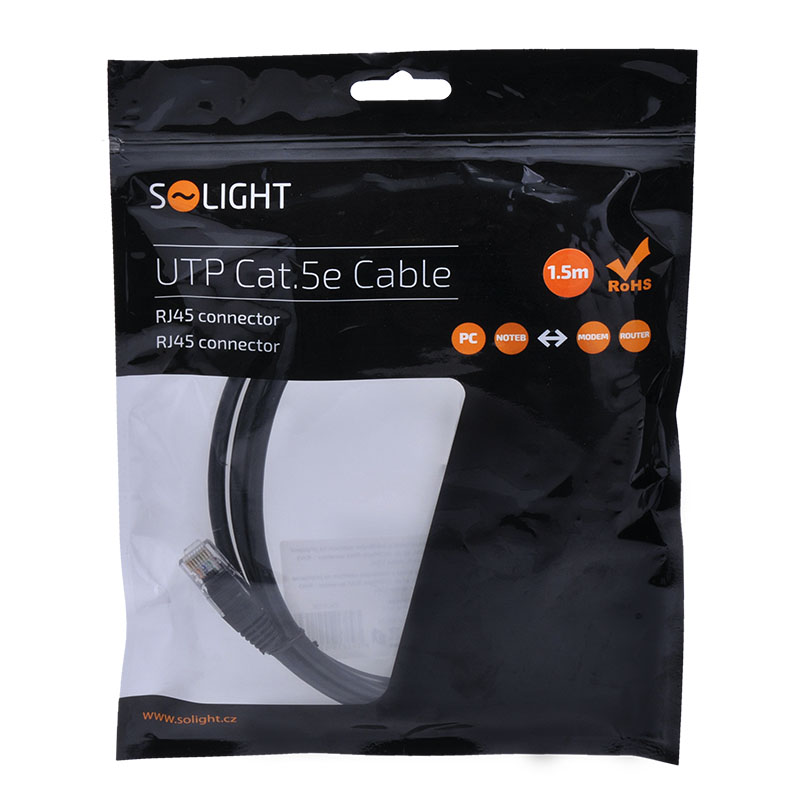 Solight UTP CAT.5E kabel, RJ45 konektor - RJ45 konektor, sáček, 1,5m