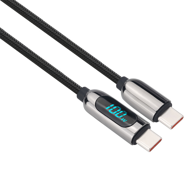 Solight USB-C kabel s displejem, USB-C konektor - USB-C konektor, 100W, 2m