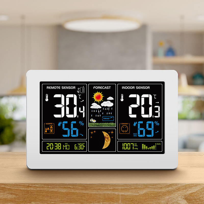 Solight meteostanice, extra velký barevný LCD, teplota, vlhkost, tlak, RCC, USB nabíjení, bílá TE81W