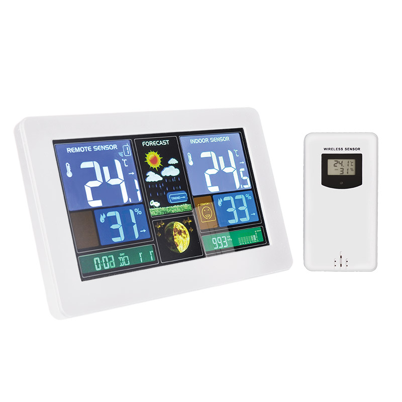 Solight meteostanice, extra velký barevný LCD, teplota, vlhkost, tlak, RCC, USB nabíjení, bílá TE81W