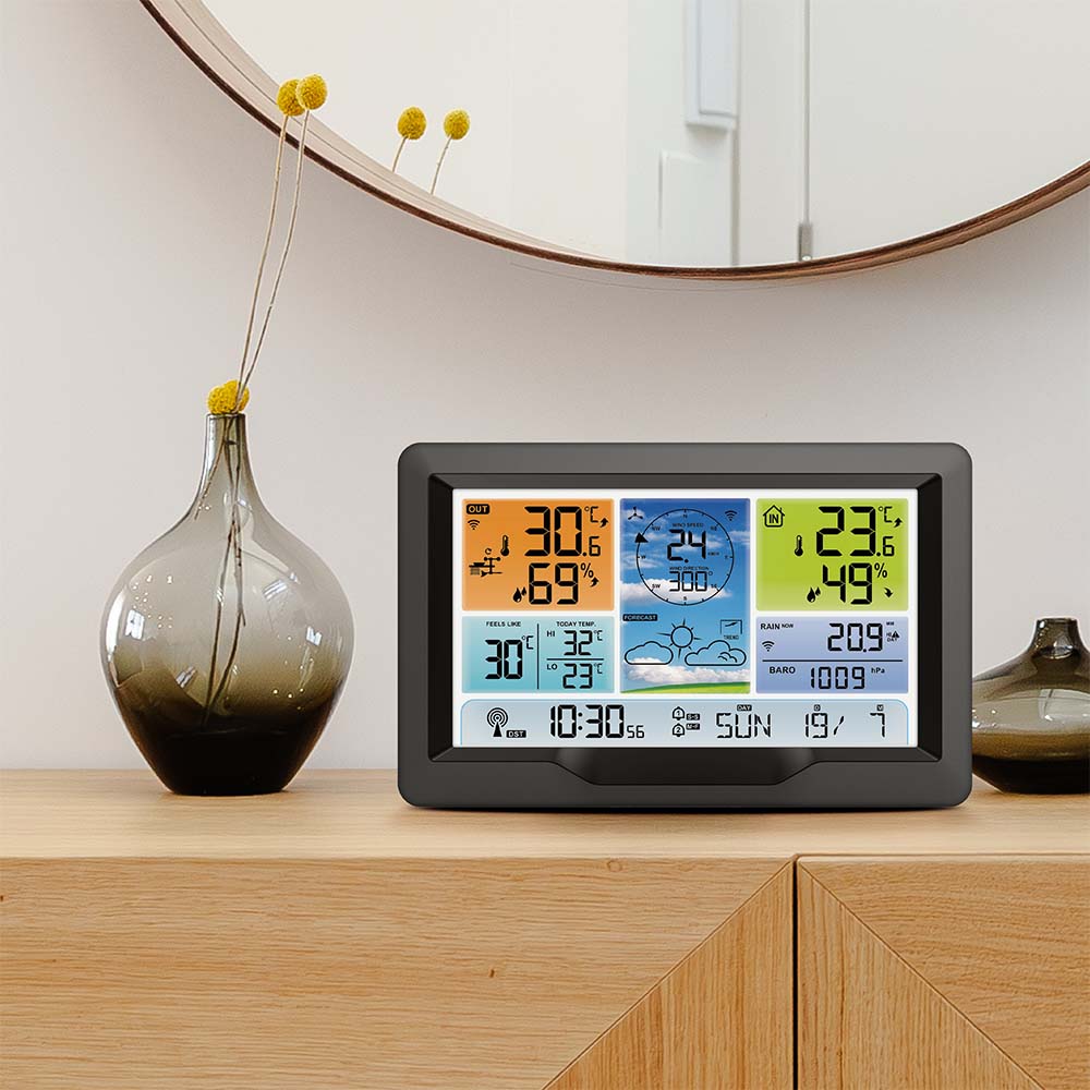 Solight profesionální meteostanice, přehledný a designový displej, tlak, teplota, vlhkost, srážky, hodnoty větru TE90