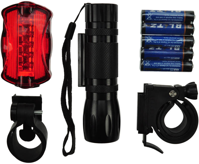 Solight Sada LED cyklo světel, přední 3W + zadní 5 LED, 2 x držák, 5 x AAA baterie