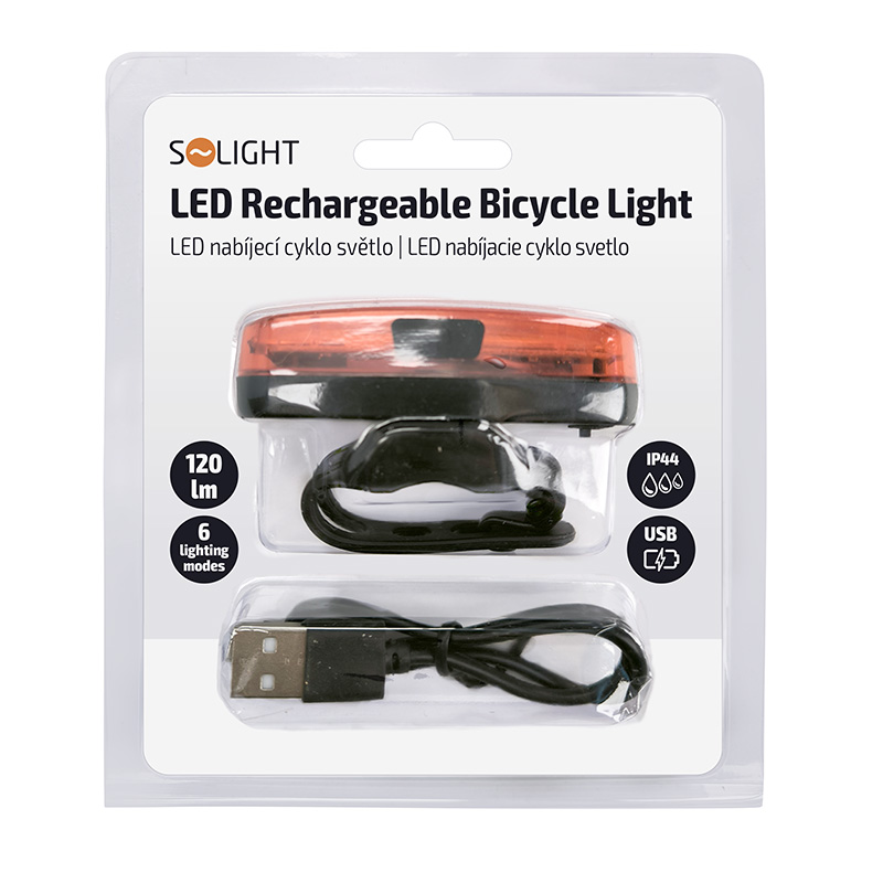 Solight LED nabíjecí zadní cyklo světlo, 3W COB, nabíjecí, Li-Ion WN45